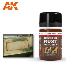 AK Dark Rust Deposit bottle showing dark rust effects for weathering and detailing scale models by AK Interactive.
