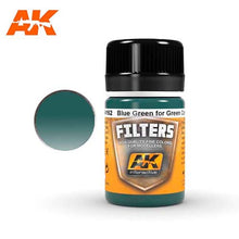 AK Light Filter For Green Vehicles bottle showing blue-green fine color filter for scale models by AK Interactive
