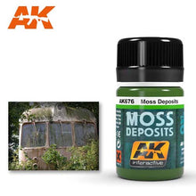AK Moss Deposit by AK Interactive depicting realistic green moss effect for scale models and dioramas.