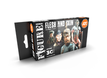 AK 3rd Gen Flesh And Skin Colors set with six tones for painting realistic miniature flesh and skin shades.