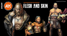 AK 3rd Gen Flesh And Skin Colors set for painting realistic skin tones on detailed miniature figures with varied flesh effects.