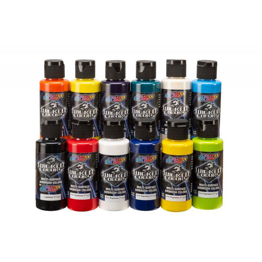 U.S. Art Supply 12 Color 1oz Secondary Airbrush Paint Set W Cleaner Thinner