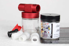 Flake King Airbrush Attachment with aluminum adapter and accessories for spraying dry flake, glitter, and mica powders.