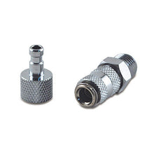 Quick Disconnect Set with two metal fittings for easy push-to-connect airbrush and air hose connection without shutting off compressor.