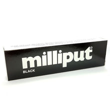 Milliput Black 4 oz two-part epoxy putty, self-hardening, durable, water, heat, chemical resistant, ideal for repairs and sculpting.