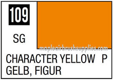 Mr. Color Character Yellow 109 paint label showing vibrant yellow color code for hobby modeling.