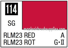 Mr. Color RLM23 Red by Mr Hobby showing color swatch and product code 114 for 10ml paint bottle.