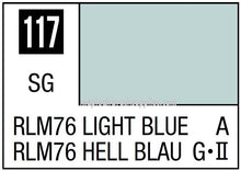 Mr. Color RLM76 Light Blue label showing color code 117, name in English and German, for model paint reference.