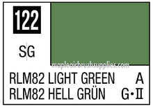 Mr. Color RLM82 Light Green showing color swatch and paint code 122 for model painting and hobby use.