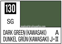 Mr. Color Dark Green Kawasaki paint sample 130 SG with color swatch for Mr Hobby 10ml bottle labeling.