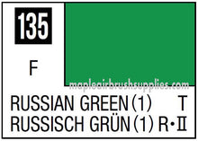Mr. Color Russian Green 1 with code 135 showcasing a rich deep green shade in a 10ml paint bottle label.