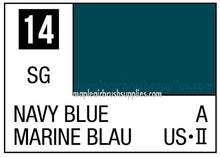 Mr. Color Navy Blue paint label showing color swatch, product code 14, suitable for model airbrushing.