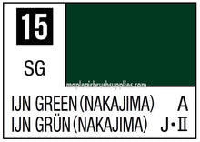 Mr. Color IJN Green Nakajima 15ml paint swatch displaying deep green shade for model and hobby use.