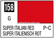 Mr. Color Super Italian Red showing vibrant 158 paint swatch in bold red for accurate color reference and branding.
