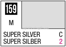 Mr. Color Super Silver label showing color code 159 and product name in English and German for model paint.