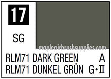 Mr. Color RLM71 Dark Green 10ml paint swatch with color code 17 and description in English and German.
