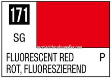 Mr. Color Fluorescent Red paint label showing color swatch and product code 171 for model painting and airbrushing.
