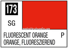 Mr. Color Fluorescent Orange 173 label showing fluorescent orange color swatch for model paint.
