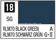 Mr. Color RLM70 Black Green paint swatch displaying dark muted green shade for model making and hobby use.