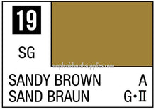 Mr. Color Sandy Brown 10ml paint label displaying color swatch and product information for Mr Hobby model paint.