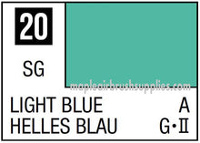 Mr. Color Light Blue 10ml paint color swatch labeled 20 SG with descriptive color information.