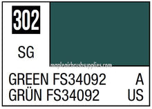 Mr. Color Green FS34092 displaying the 302 SG color swatch in a deep green shade for model paint enthusiasts.
