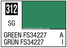 Mr. Color Green FS34227 showing a 10ml paint sample with code 312 and color labeled Green FS34227 by Mr Hobby.