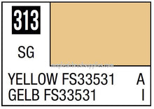Mr. Color Yellow FS33531 paint sample showing vibrant yellow shade with code 313 for modeling and hobby use.