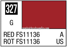Mr. Color Red FS11136 showing a deep red paint swatch labeled with code 327 for model and hobby painting.