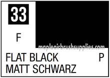 Mr. Color Flat Black Flat paint label showing product number 33 with flat black matte finish description.