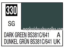 Mr. Color Dark Green Bs381C/641 paint sample showing color code 330 and label details for model hobby use.