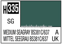Mr. Color Medium Seagray BS381C 637 showing color swatch and product code H335 in 10ml paint jar label.