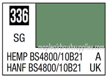 Mr. Color Hemp BS4800/10B21 paint swatch showing green shade code 336 in 10ml bottle for model painting.