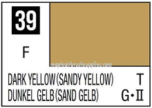 Mr. Color Dark Yellow Sandy Yellow 39 paint label showing color swatch and product code for model painting.