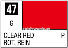 Mr. Color Clear Red showcasing vibrant translucent red paint with label number 47 for hobby model use.
