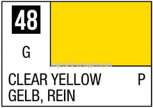 Mr. Color Clear Yellow 48 label showing transparent yellow paint swatch for model painting by Mr Hobby.