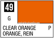 Mr. Color Clear Orange bottle label showing vibrant transparent orange paint for modeling and hobby use, 10ml.