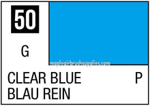 Mr. Color Clear Blue showing clear blue paint sample labeled 50 for Mr Hobby model painting use.