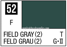 Mr. Color Field Gray 2 showing a dark muted gray-green paint shade labeled as 52 for modeling and hobby use.
