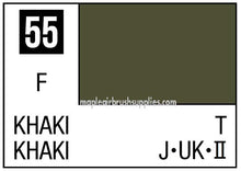 Mr. Color Khaki with color code 55, showing a 10ml label and the distinctive olive green shade for modeling.