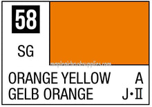 Mr. Color Orange Yellow 58, vibrant orange-yellow paint swatch for model painting, 10ml Mr Hobby acrylic lacquer.