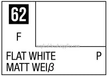 Mr. Color Flat White 62 acrylic paint label showing flat white matte finish in 10ml bottle for model painting.
