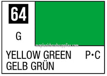 Mr. Color Yellow Green label displaying paint color code 64 in a 10ml bottle for model hobby use.