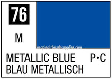 Mr. Color Metallic Blue label showing color swatch and product code 76 for Mr Hobby paint 10ml bottle.