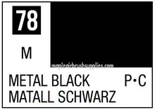 Mr. Color Metal Black 78 label displaying paint code for Mr Hobby metallic black model paint in 10ml bottle format.