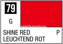 Mr. Color Shine Red showing vibrant red pigment, ideal for model painting and hobby use, 10ml bottle color sample.