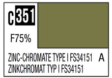 Mr. Color Zinc-Chromate Type FS34151 paint label showing color code C351 and product details for modeling use.