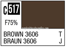 Mr. Color Brown 3606 paint swatch with color code c517 and coverage F75% for modeling and hobby use.