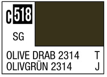 Mr. Color Olive Drab 2314 c518 paint swatch displaying deep olive green shade for Mr Hobby model painting.
