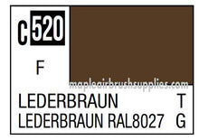 Mr. Color Lederbraun C520 paint swatch showcasing a rich leather brown shade, 10ml bottle for model painting.